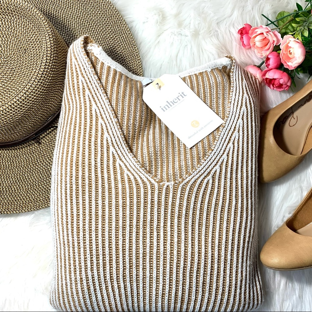 Inherit Two Tone V Neckline Long Sleeve Sweater size Large